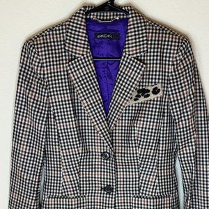 Marc Cain NEW virgin wool plaid blazer w/ beaded detail size N2 NWT $750 msrp